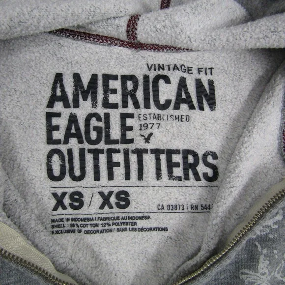 American Eagle Outfitters Hoodie Mens XS Gray Full Zip Fleece Vintage Fit Eagle - Picture 2 of 5